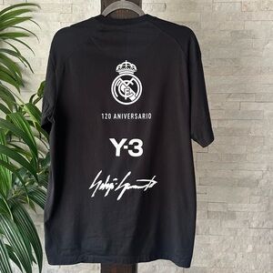 Y-3 Adidas Black Real Madrid CF 120 Anniversary Yamamoto Cotton T Shirt Size S